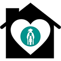 Families in Transition and Foster Care Icon - house graphic, with a heart shape inside, with the Round Rock ISD logo